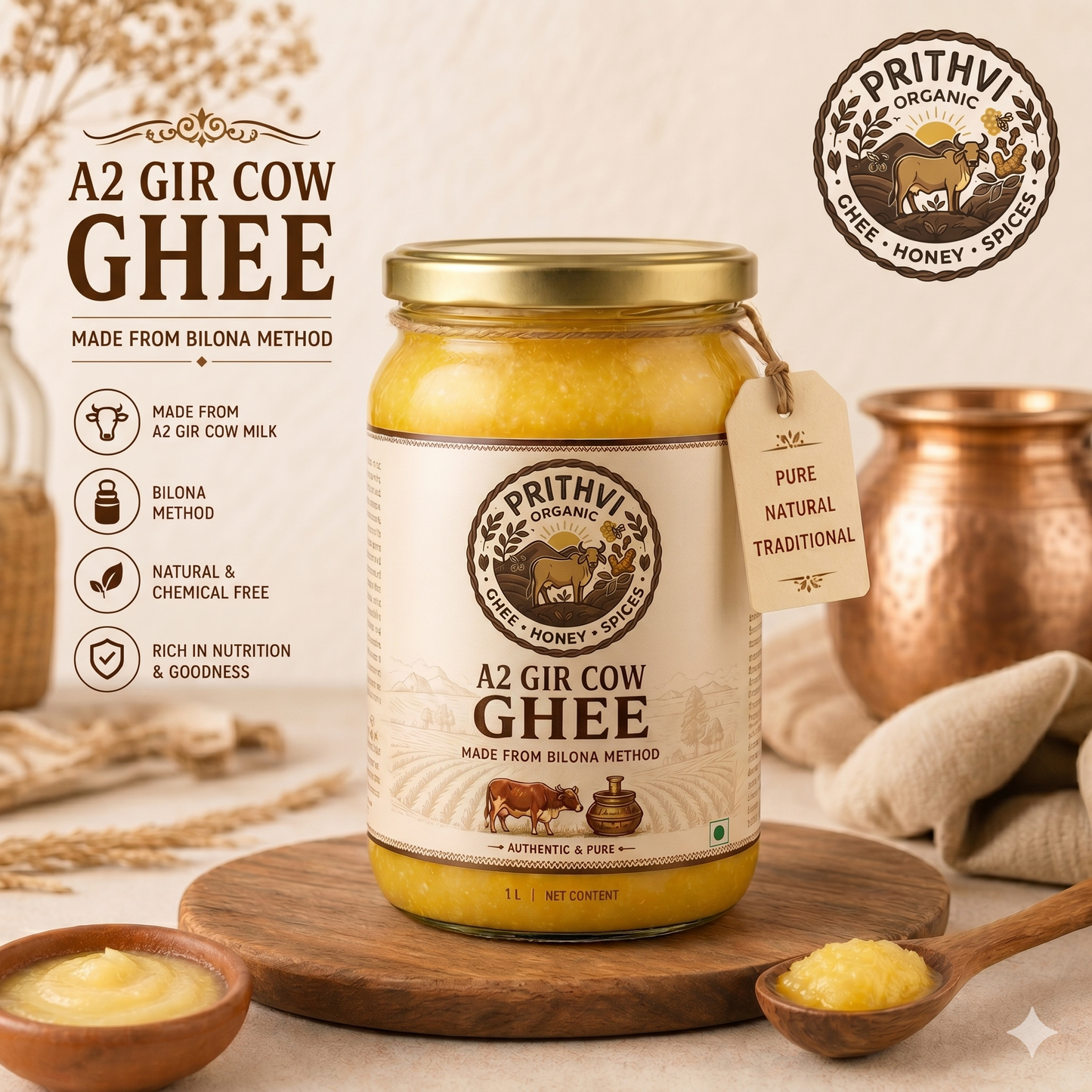 A2 Desi Gir Cow Ghee (1 L)