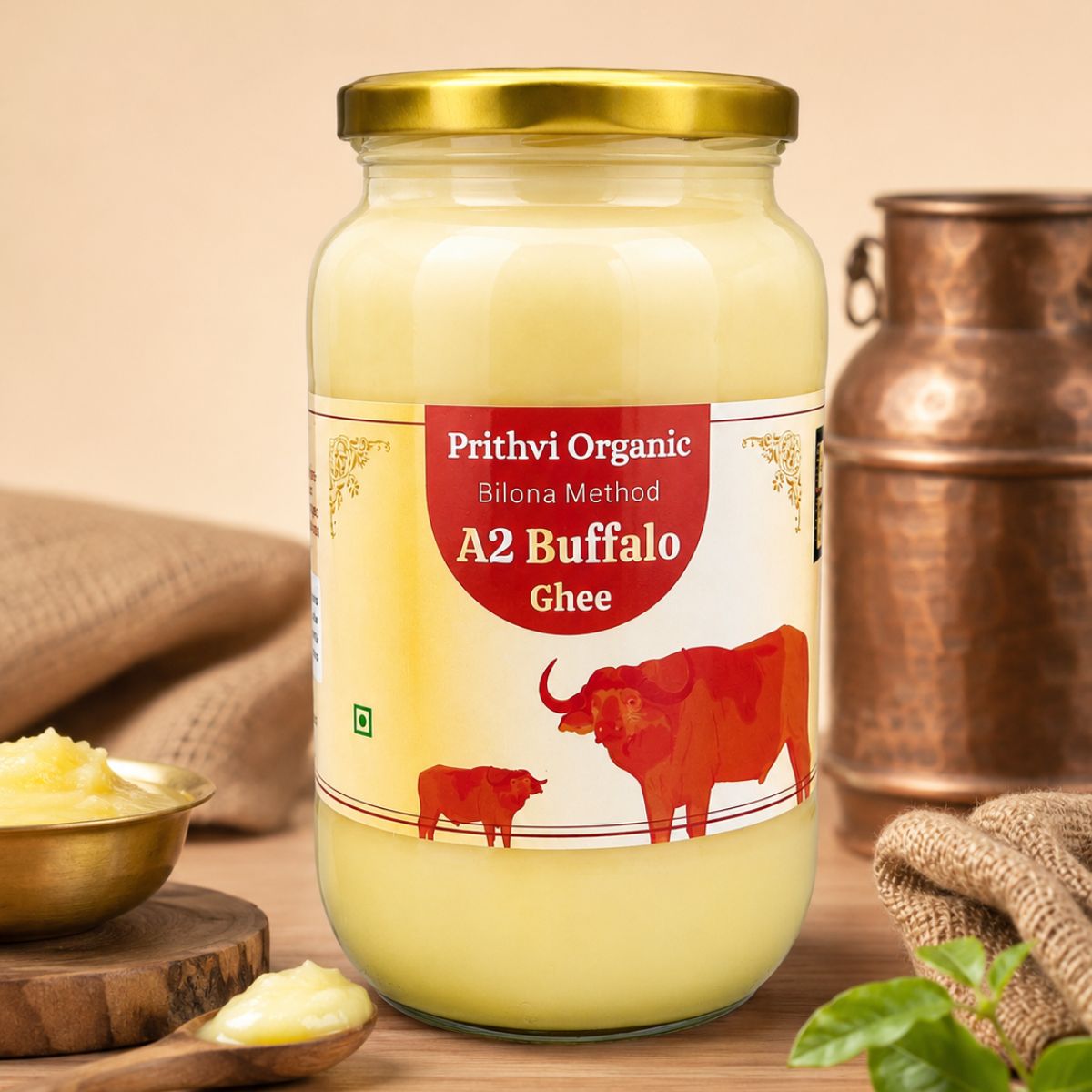 A2 Buffalo Desi Ghee 1L by Prithvi Organics made By Traditional Bilona Method