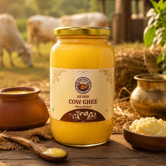 A2 Desi Cow Ghee 1L (1000ml)of Prithvi Organic Made by Vedic Bilona Method Pure and Authentic.