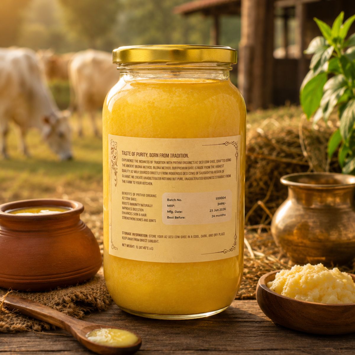 A2 Desi Cow Ghee Jar Other Side information Like MRP and Mfg. Dates