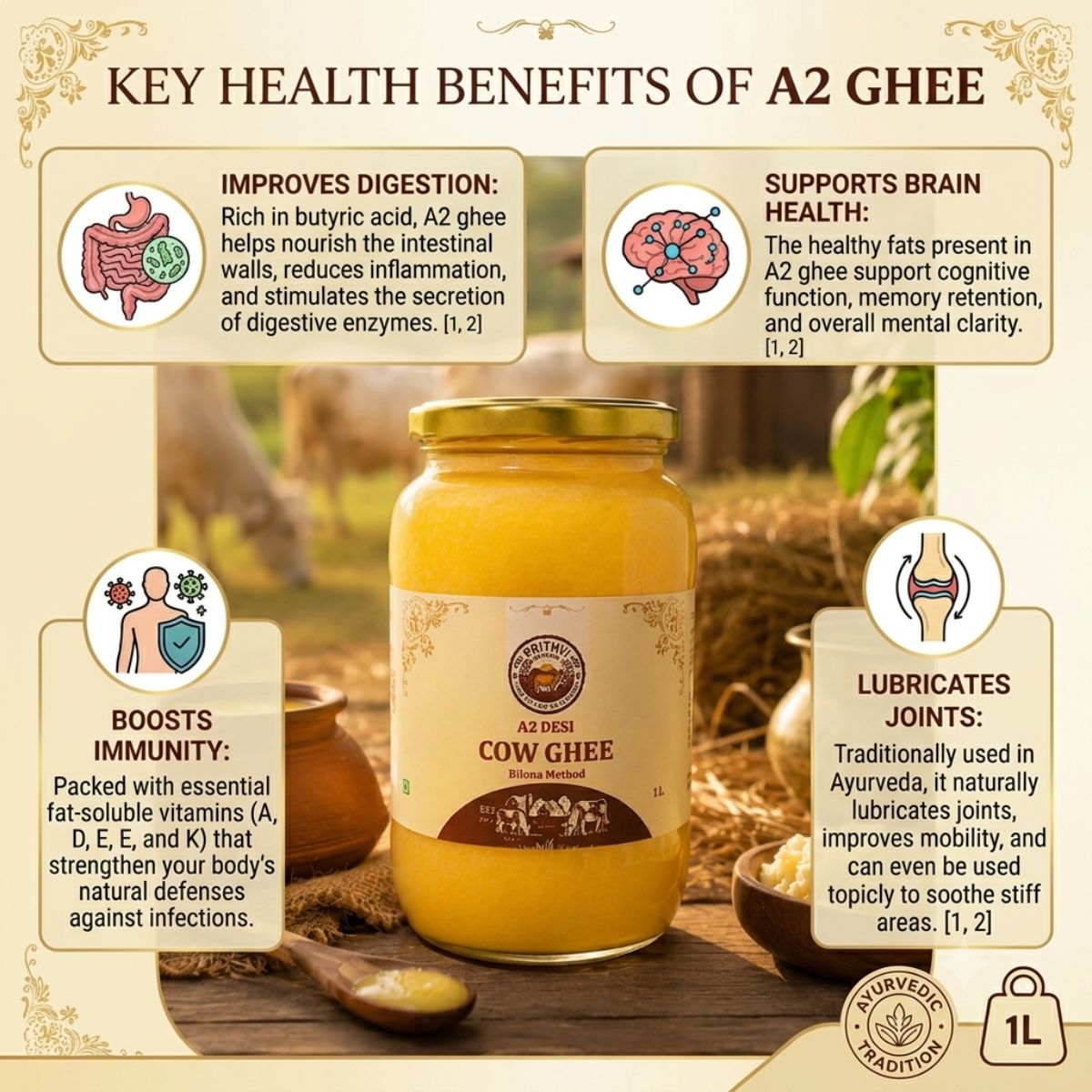 A2 Desi Cow Ghee 1L Key Health Benefit of A2 Desi Cow Ghee