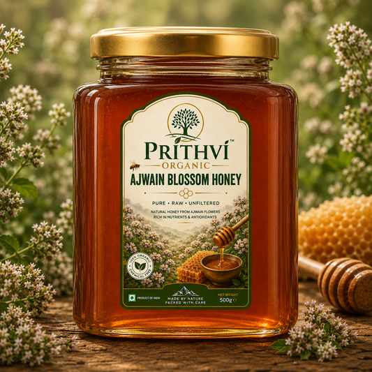 Prithvi Organic Pure Ajwain Blossom Honey (Raw & Unpasteurized)