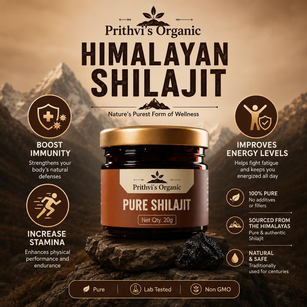 Pure Himalayan Shilajit Resin (20g) | 100% Authentic & Lab-Tested – Prithvi Organic